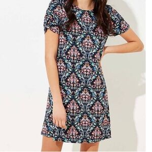 ⭐️ LOFT Floral Trellis Ruched Sleeve Dress Medium